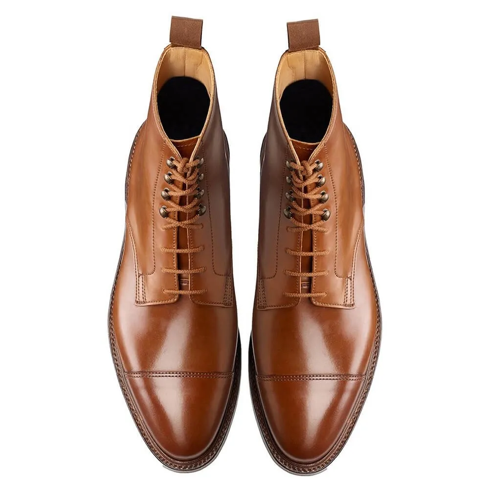 7CM/2.76 Inches CMR CHAMARIPA Men’s Elevator Boots - Premium Yellow Brown Shell Cordovan Leather Cap Toe Derby