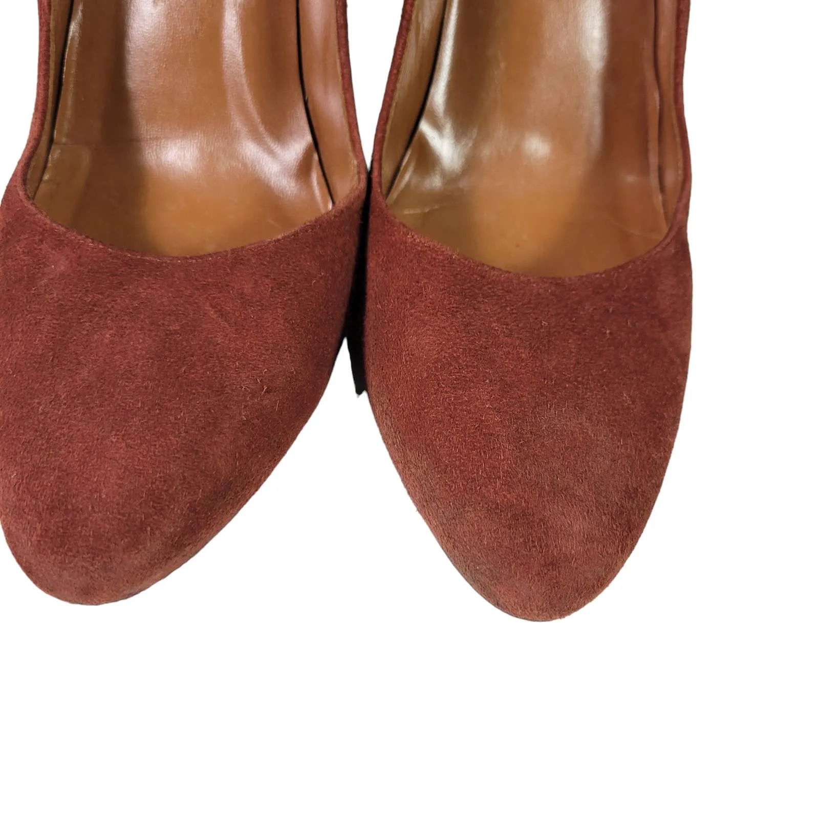Aquatalia Neely Suede Heels Brown Leather Block Almond Semi Pointed Toe Italy Size 7