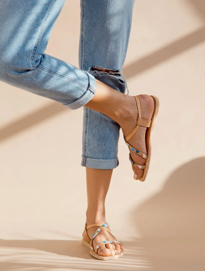 Azari Flat Leather Sandal Retro