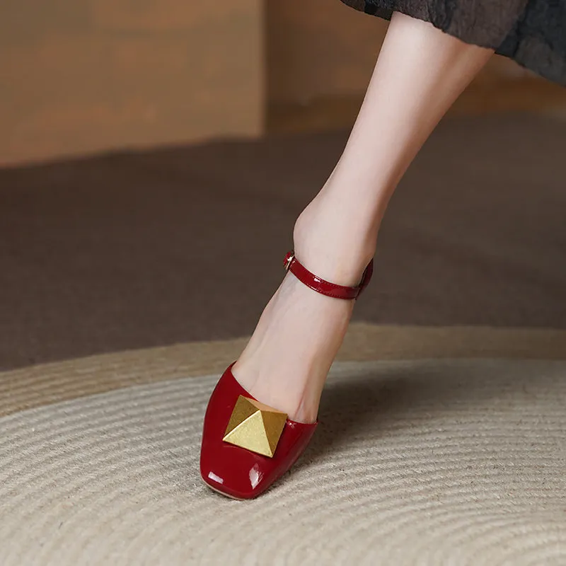 Caitlin High Chunky Heel Ankle Strap Pumps