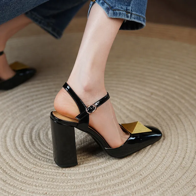 Caitlin High Chunky Heel Ankle Strap Pumps