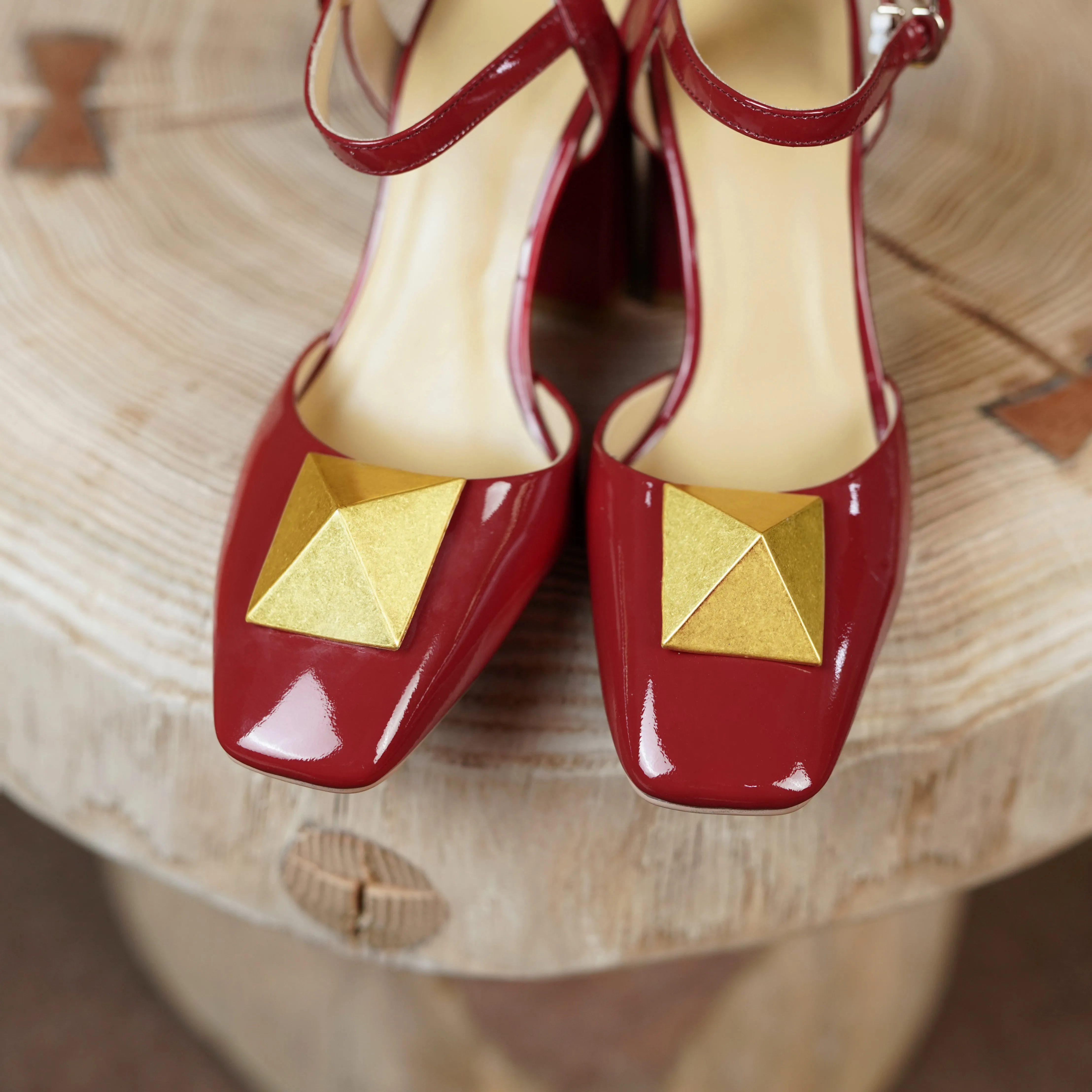 Caitlin High Chunky Heel Ankle Strap Pumps