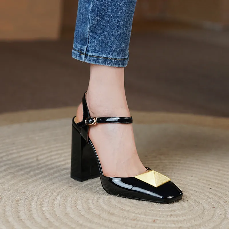 Caitlin High Chunky Heel Ankle Strap Pumps