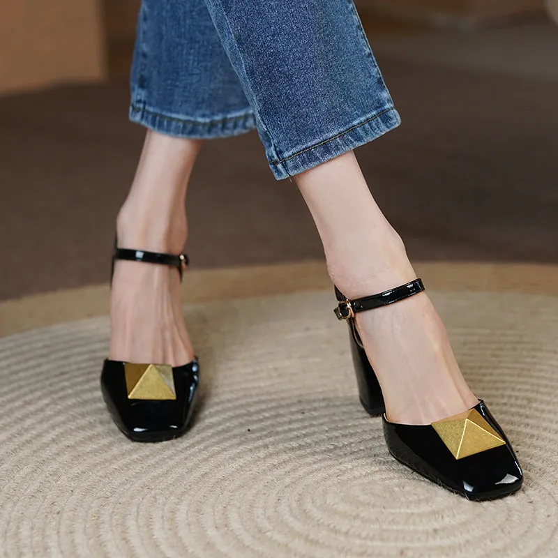 Caitlin High Chunky Heel Ankle Strap Pumps