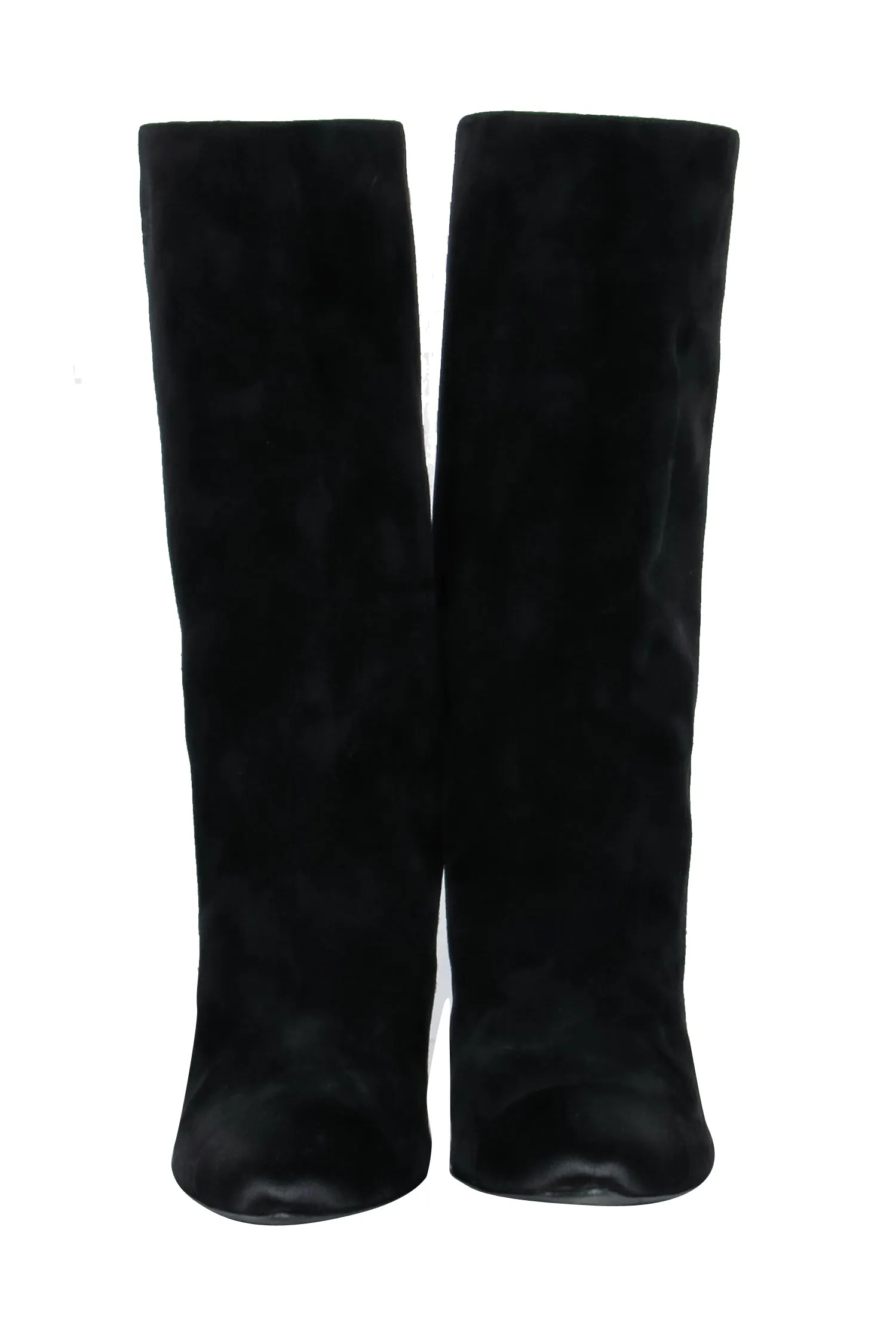 Chanel - Cap Toe Mid-Calf Black Suede Boots w/ Embroidery Sz 8
