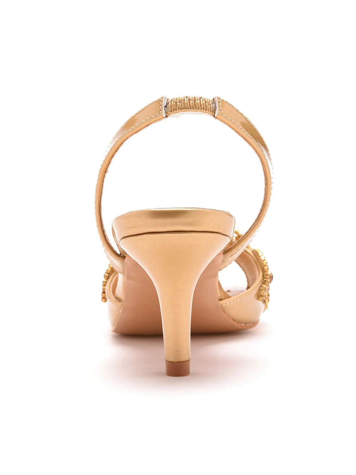 Charming Gold Rhinestone Decor Peep Toe Slingback Pumps