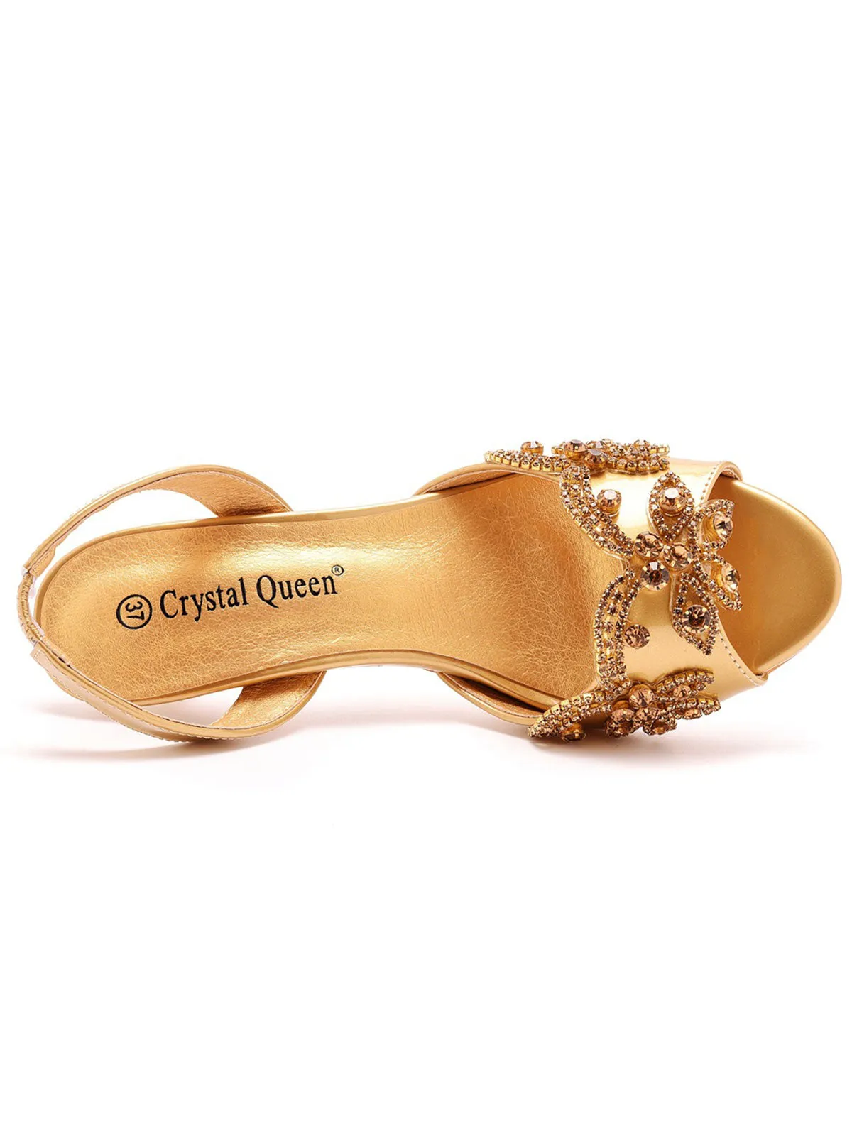 Charming Gold Rhinestone Decor Peep Toe Slingback Pumps