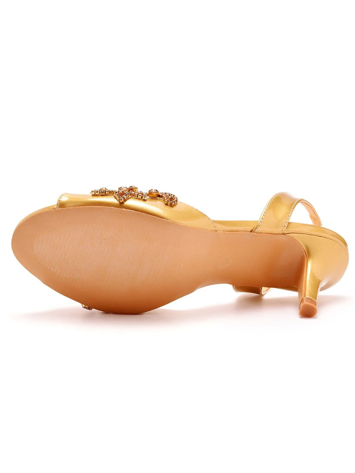 Charming Gold Rhinestone Decor Peep Toe Slingback Pumps
