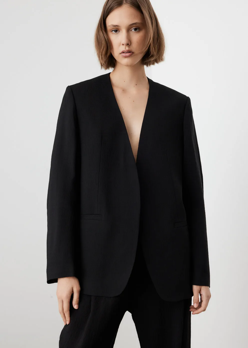 Collarless Double Suit Blazer