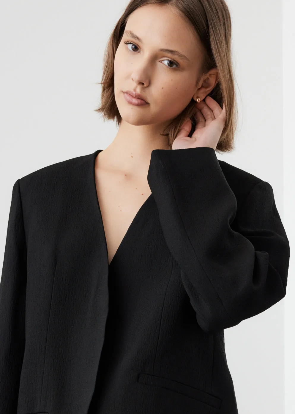 Collarless Double Suit Blazer