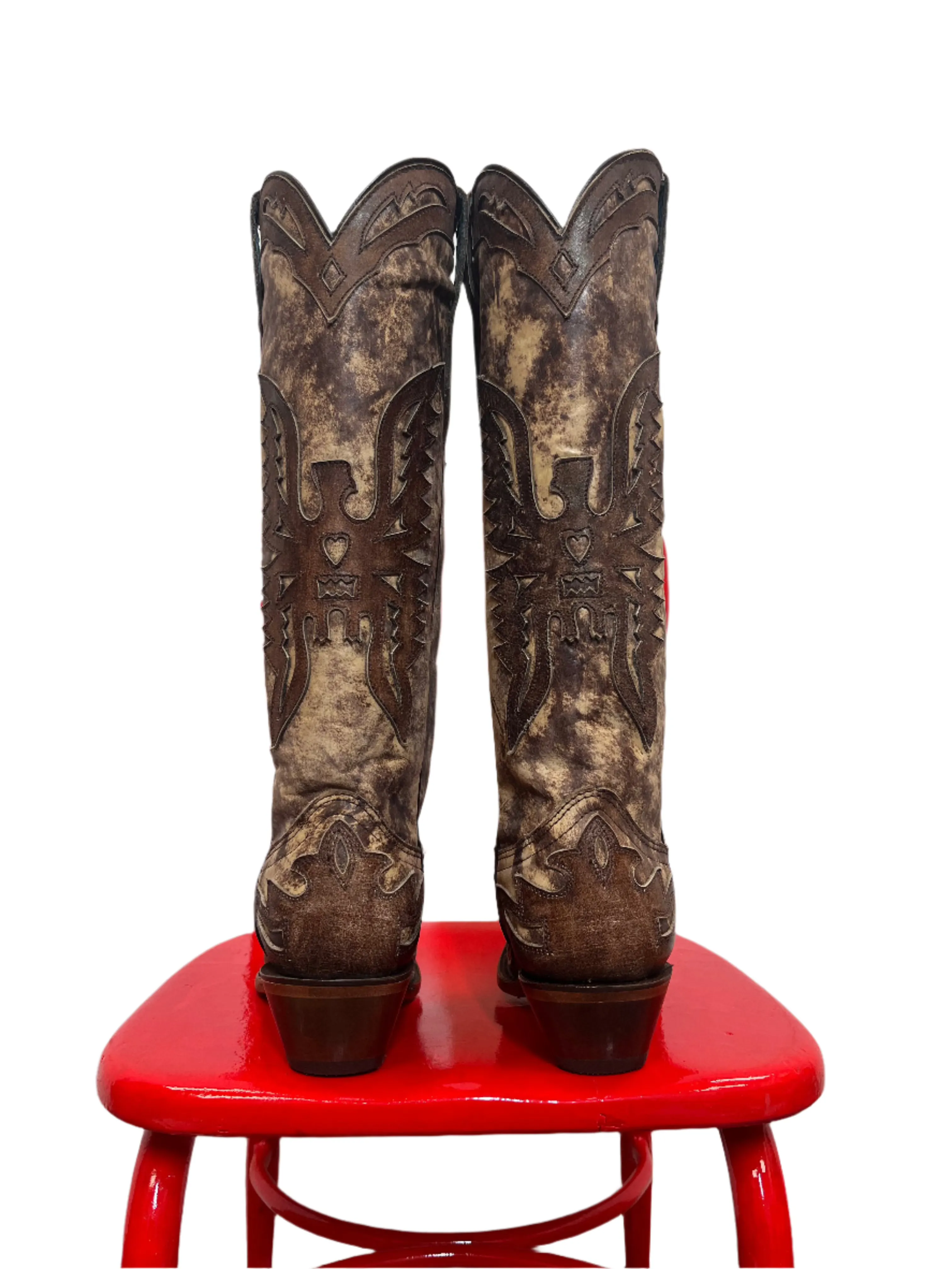Corral Women's Taupe Brown Eagle Overlay Snip Toe Cowgirl Boots A4303