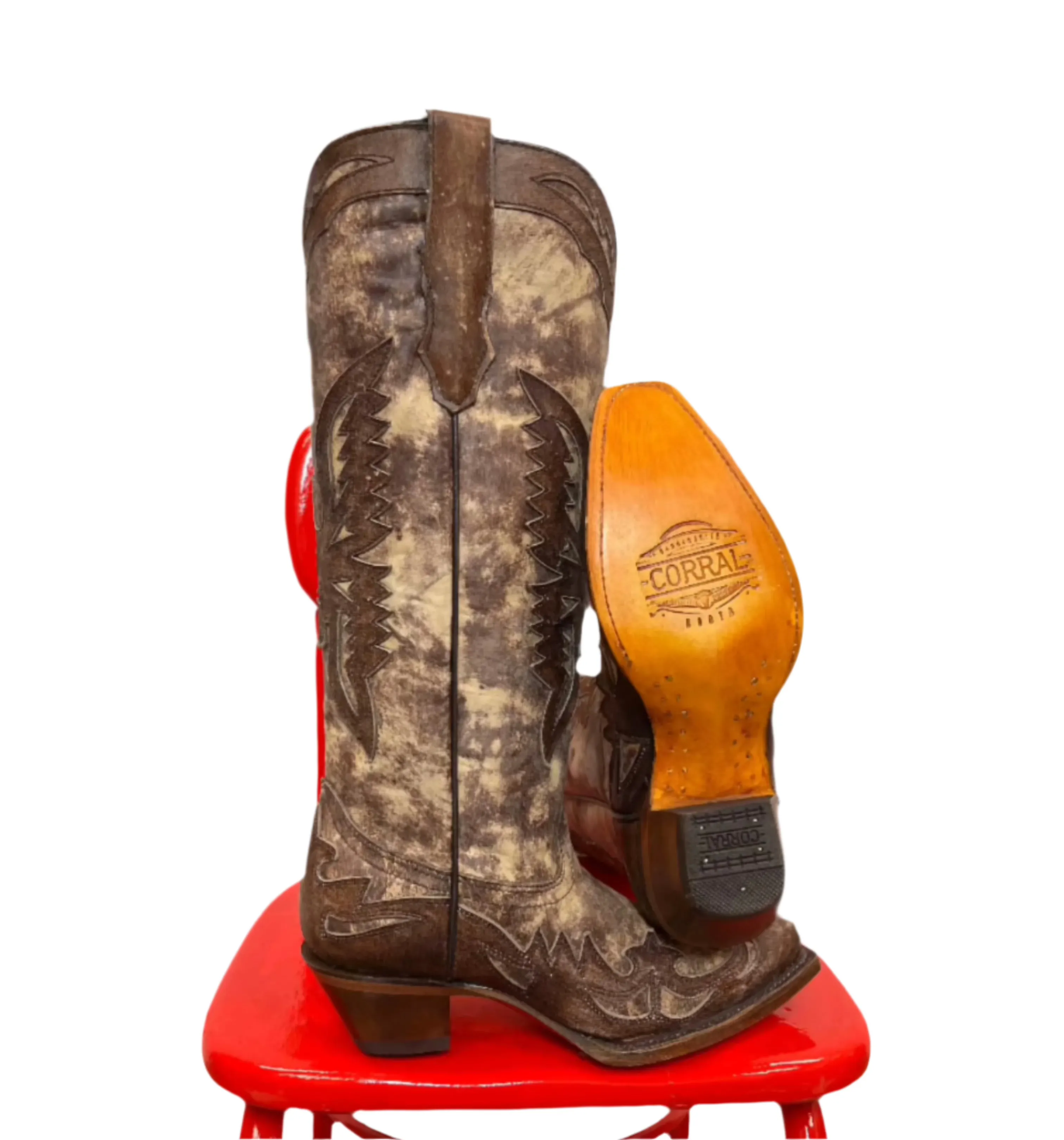 Corral Women's Taupe Brown Eagle Overlay Snip Toe Cowgirl Boots A4303