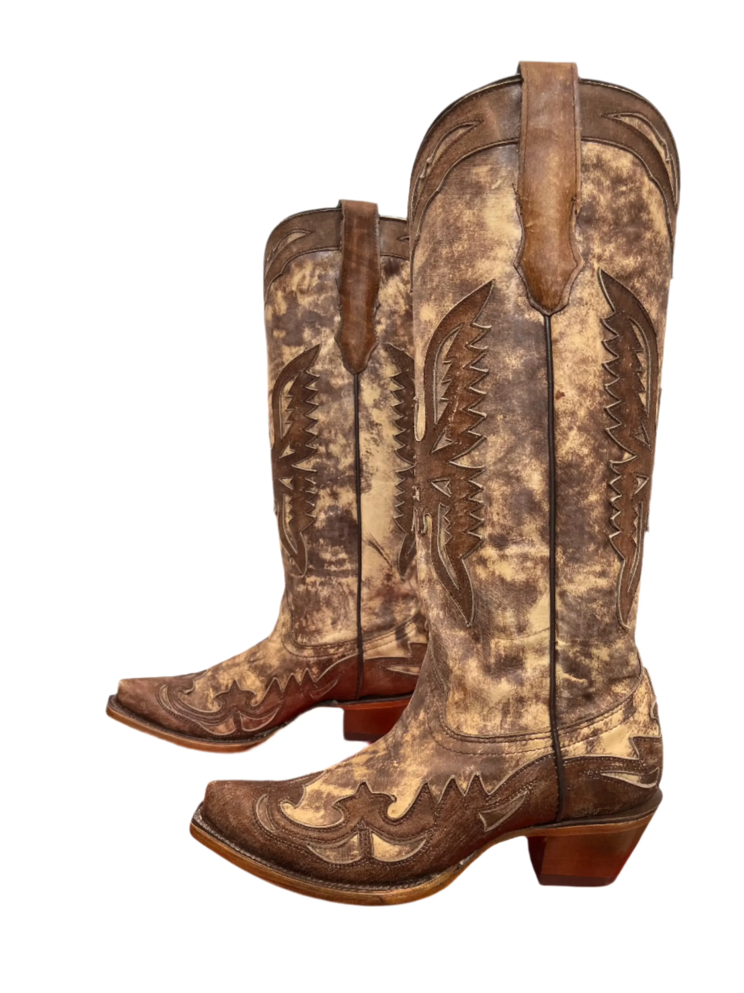 Corral Women's Taupe Brown Eagle Overlay Snip Toe Cowgirl Boots A4303