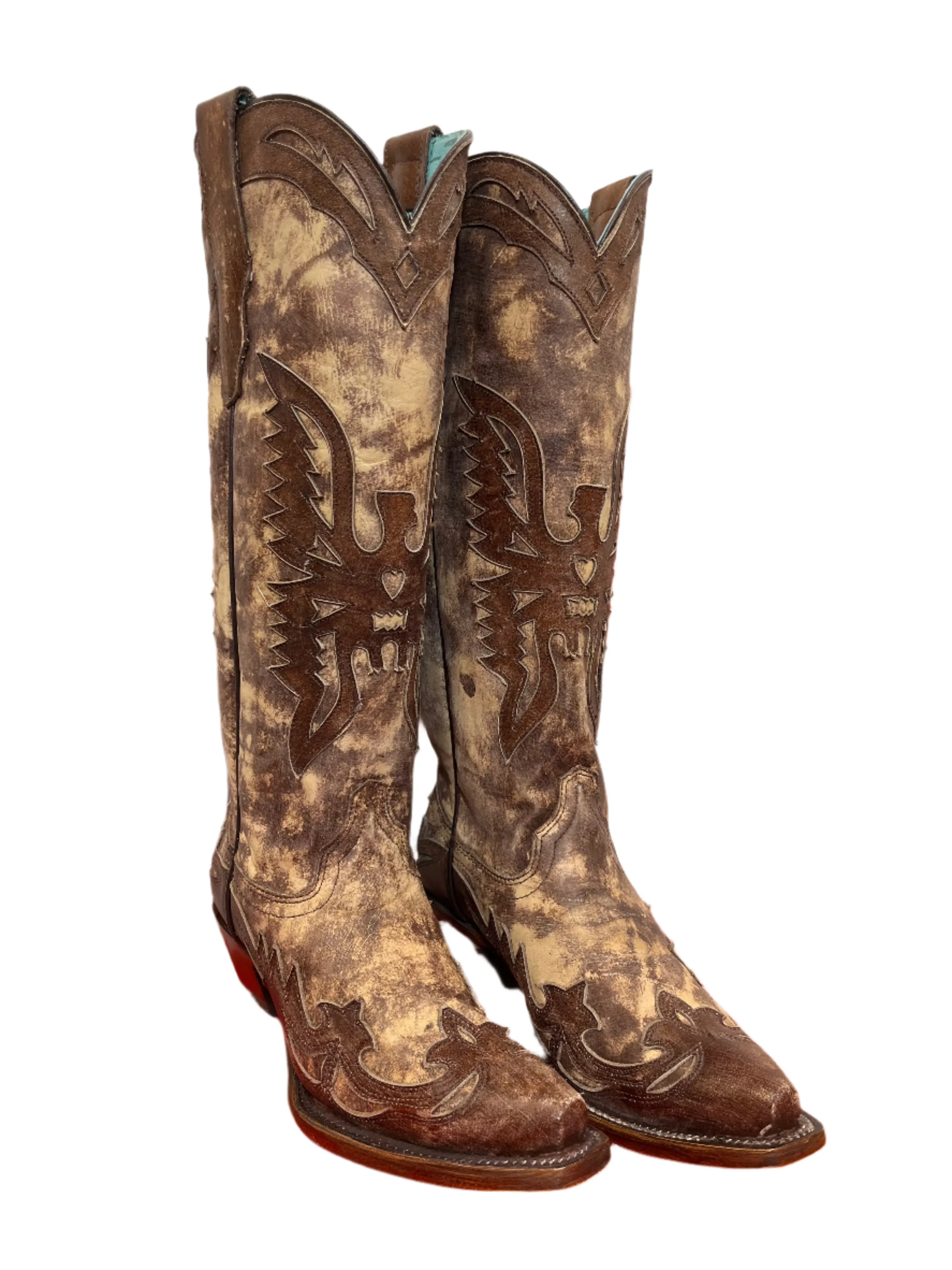 Corral Women's Taupe Brown Eagle Overlay Snip Toe Cowgirl Boots A4303