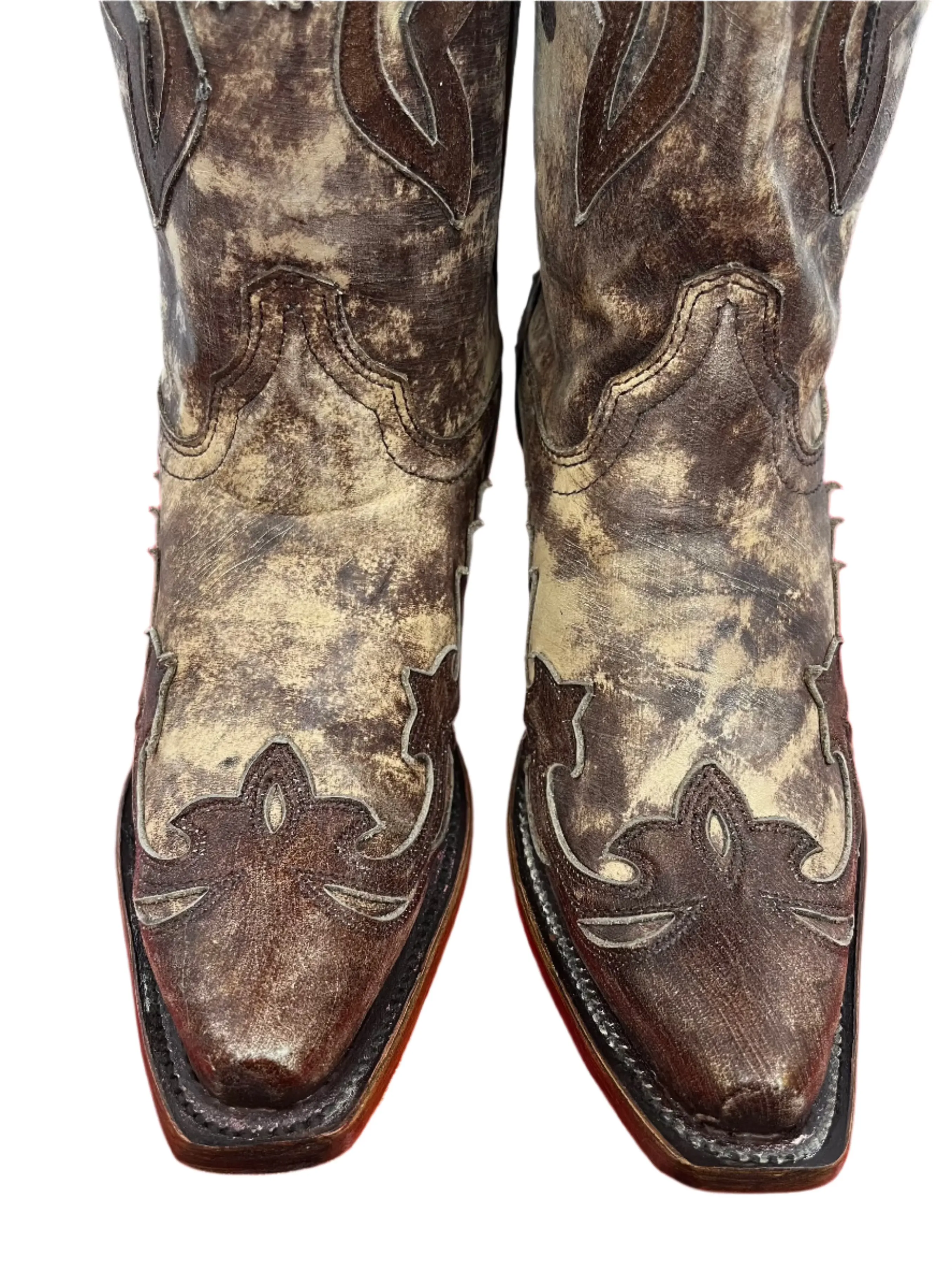 Corral Women's Taupe Brown Eagle Overlay Snip Toe Cowgirl Boots A4303