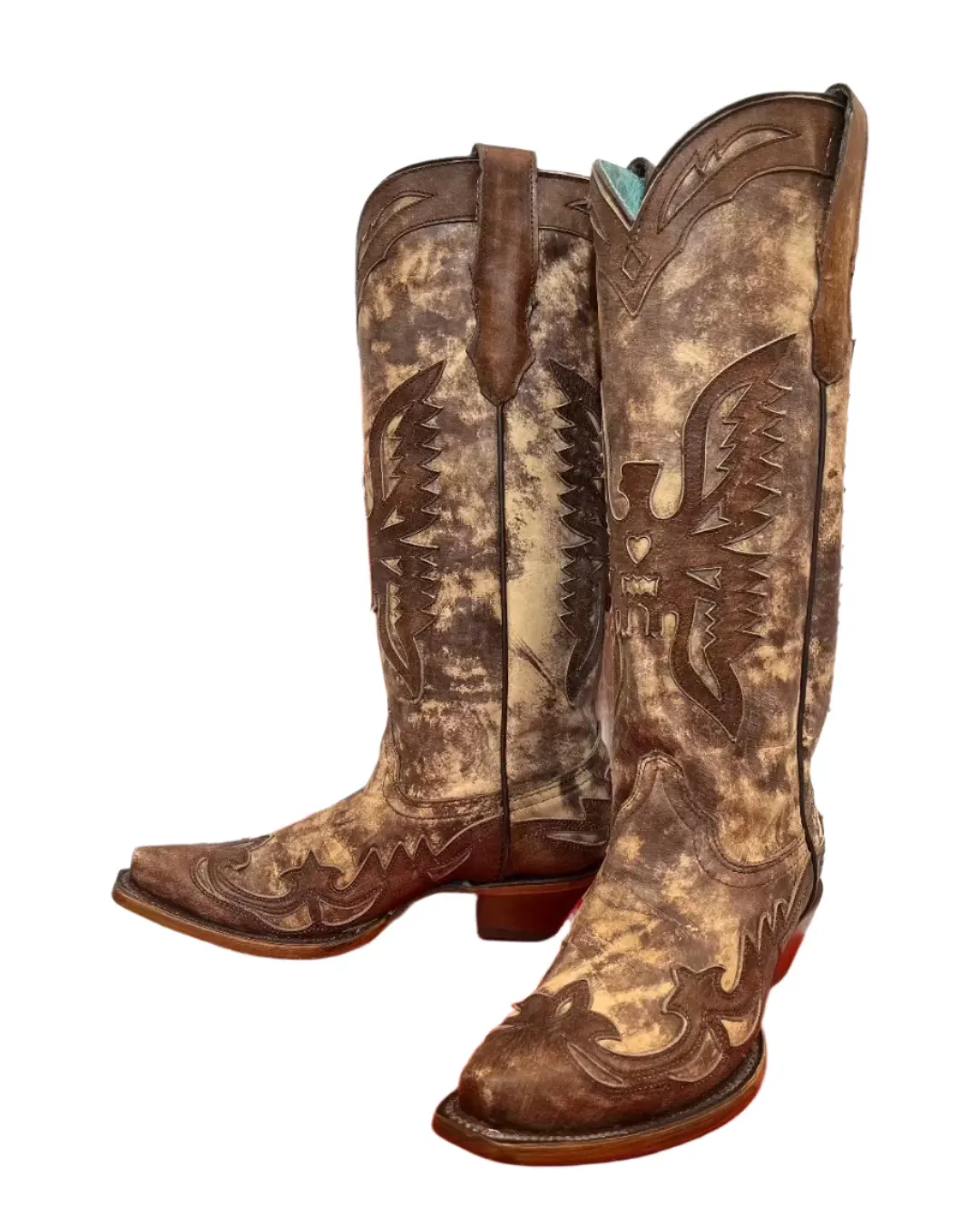 Corral Women's Taupe Brown Eagle Overlay Snip Toe Cowgirl Boots A4303