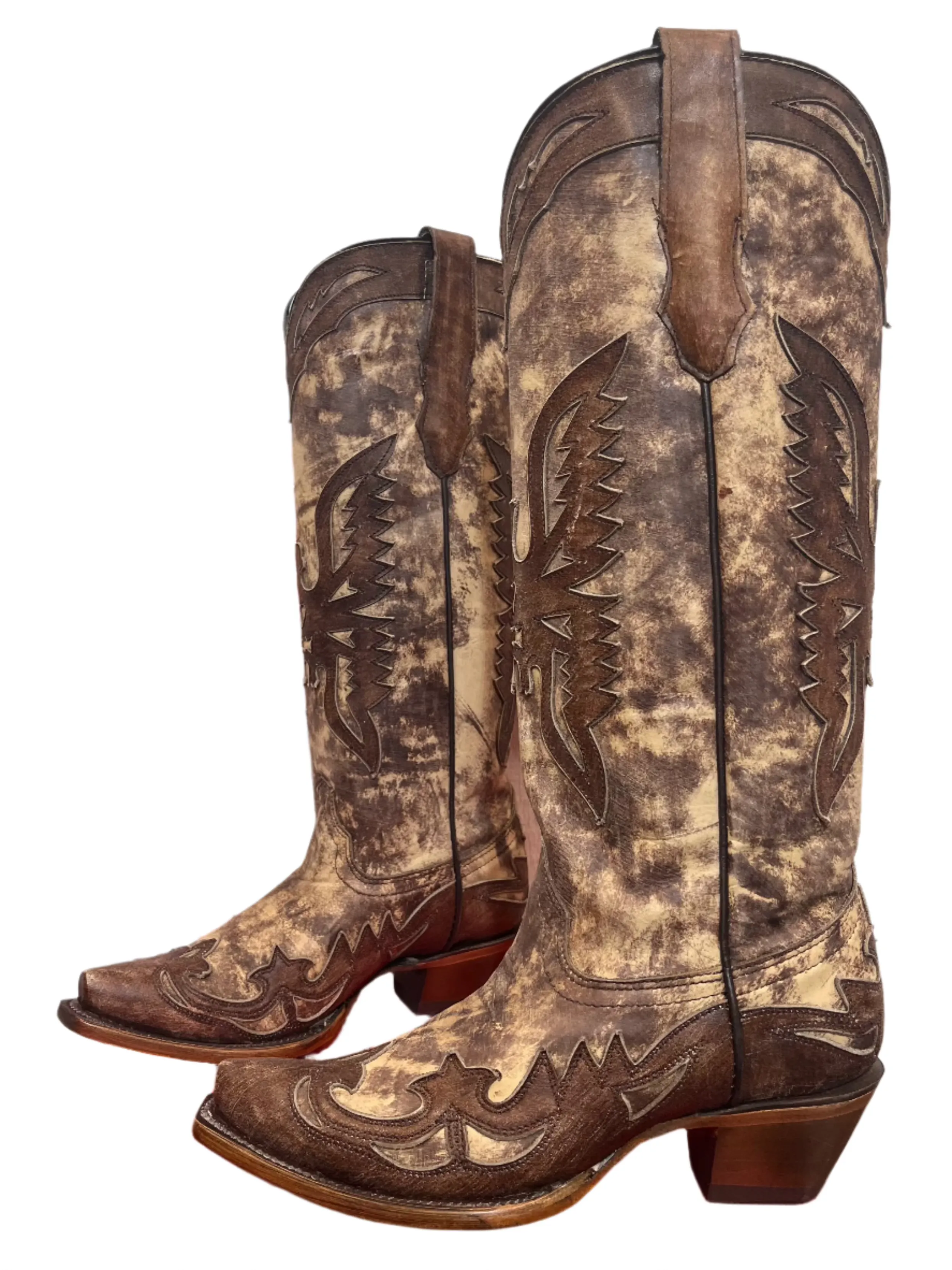 Corral Women's Taupe Brown Eagle Overlay Snip Toe Cowgirl Boots A4303