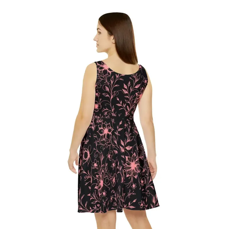 Dazzling Skater Dress with Designed Flowers Vines