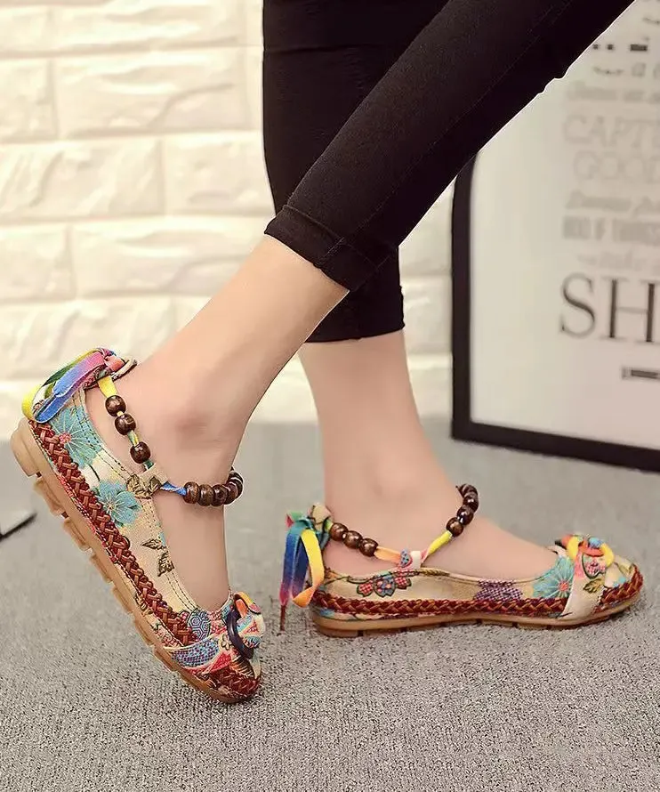 Ethnic Style Handmade Beaded Flat Sole Single Shoes ML1084