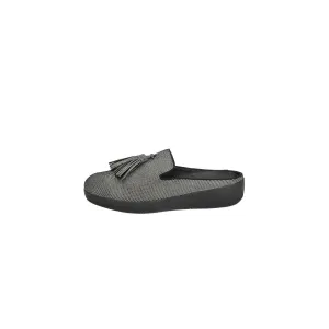 Fitflop Houndstooth Print Mules Flat Sandals Fabric Black Colour For Women