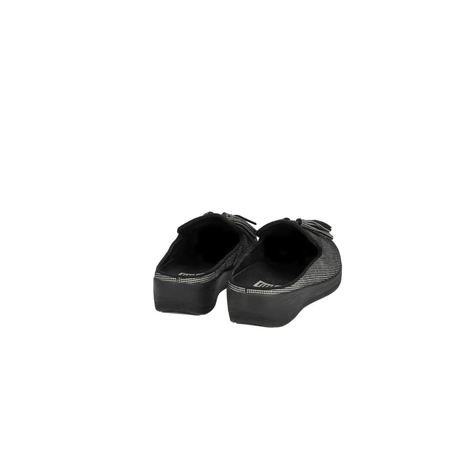 Fitflop Houndstooth Print Mules Flat Sandals Fabric Black Colour For Women