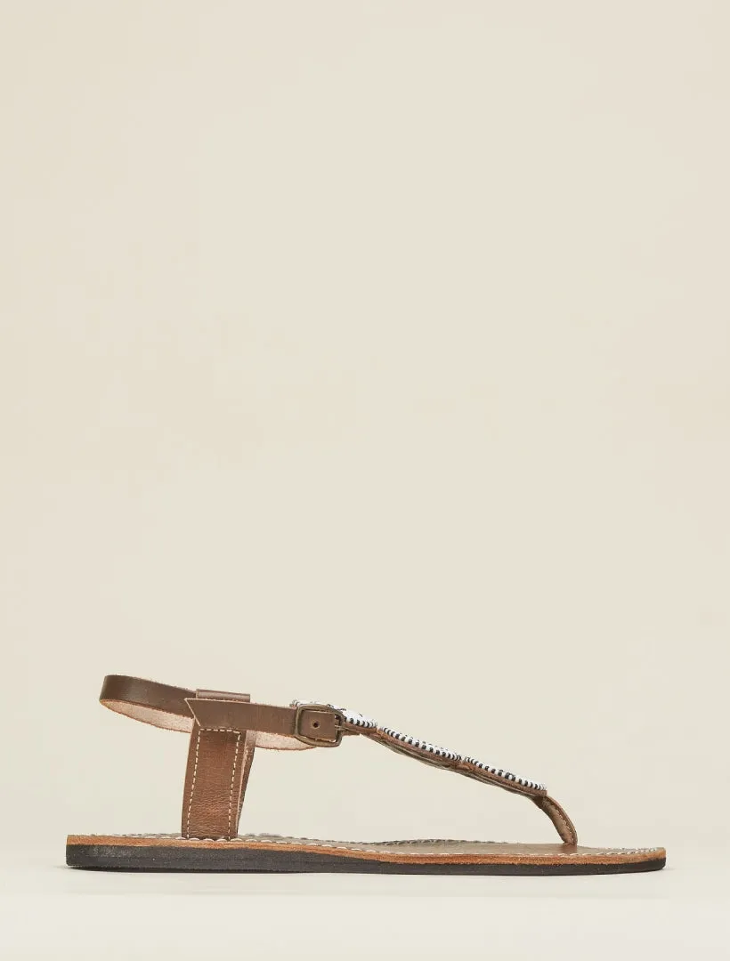 Isko Flat Leather Sandal White Maasai
