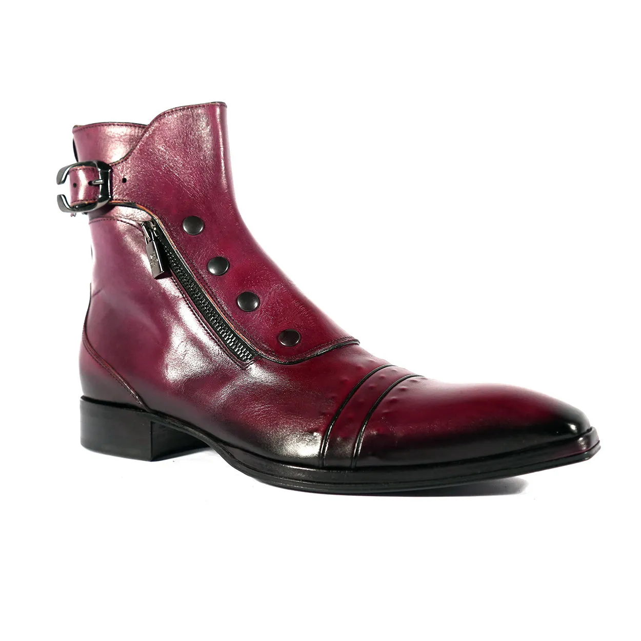 Jo Ghost 3206 Men's Shoes Plum Calf-Skin Leather Buckle Boots (JG5317)