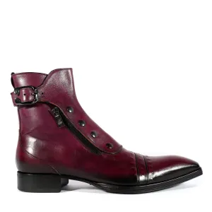 Jo Ghost 3206 Men's Shoes Plum Calf-Skin Leather Buckle Boots (JG5317)