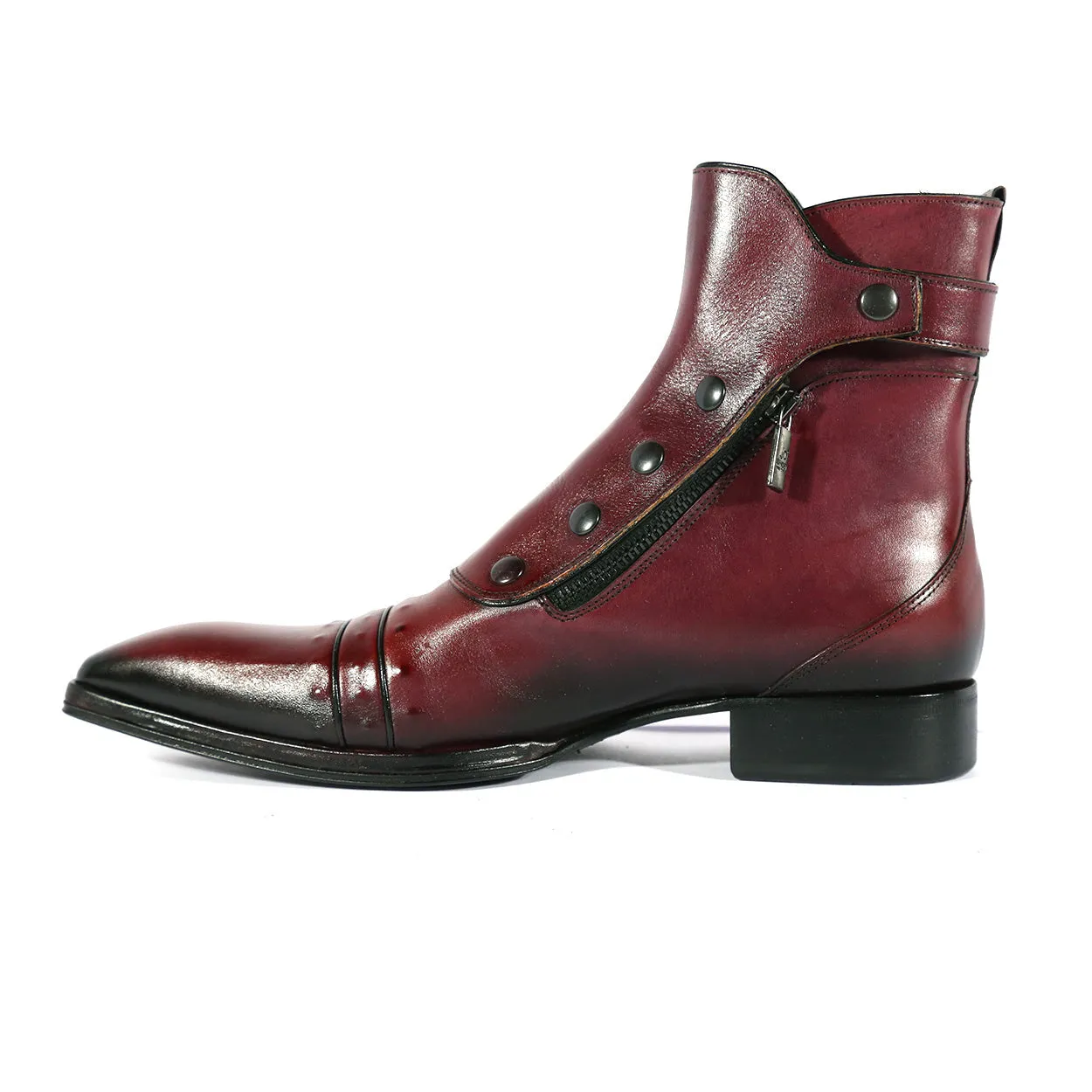 Jo Ghost 3206 Men's Shoes Plum Calf-Skin Leather Buckle Boots (JG5317)