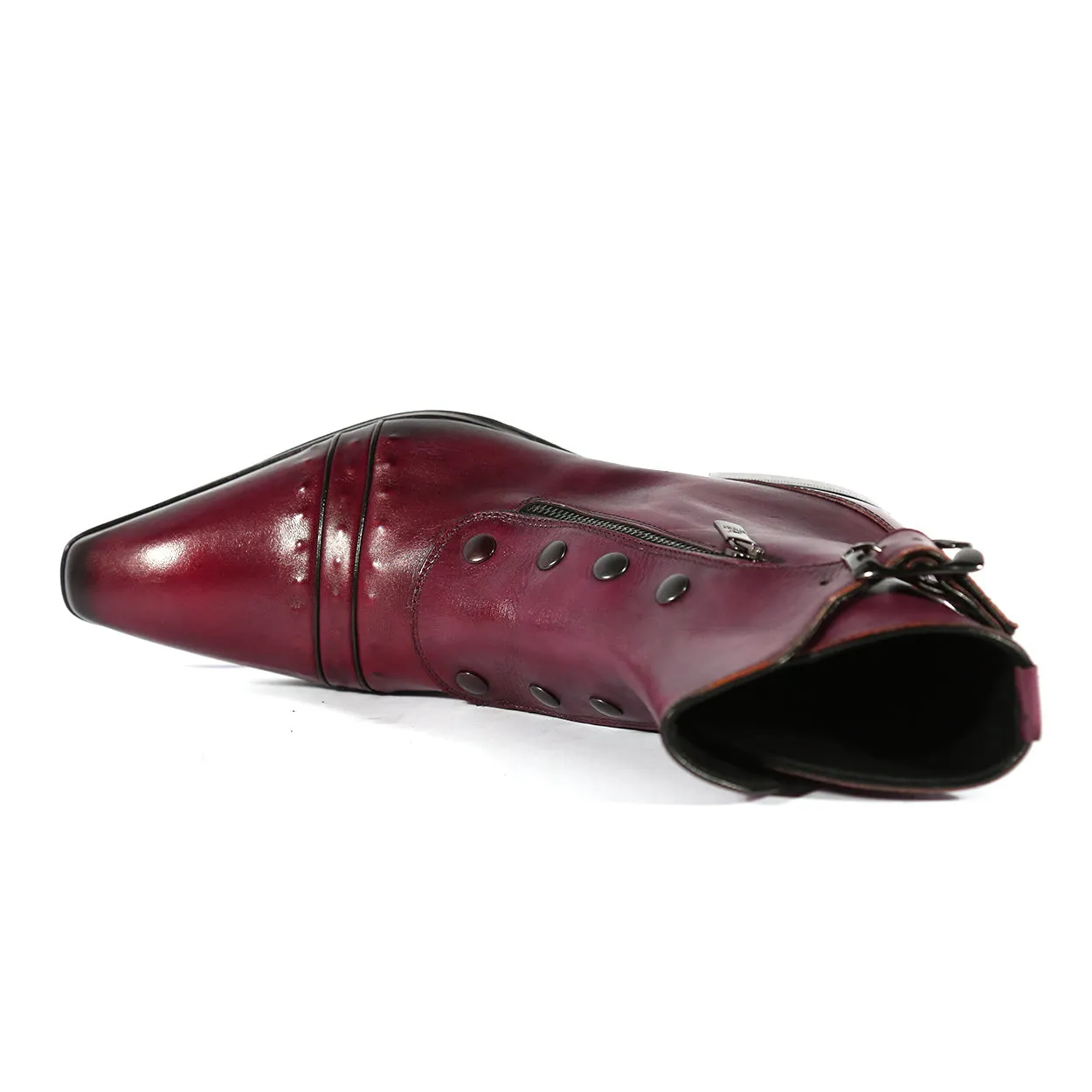 Jo Ghost 3206 Men's Shoes Plum Calf-Skin Leather Buckle Boots (JG5317)