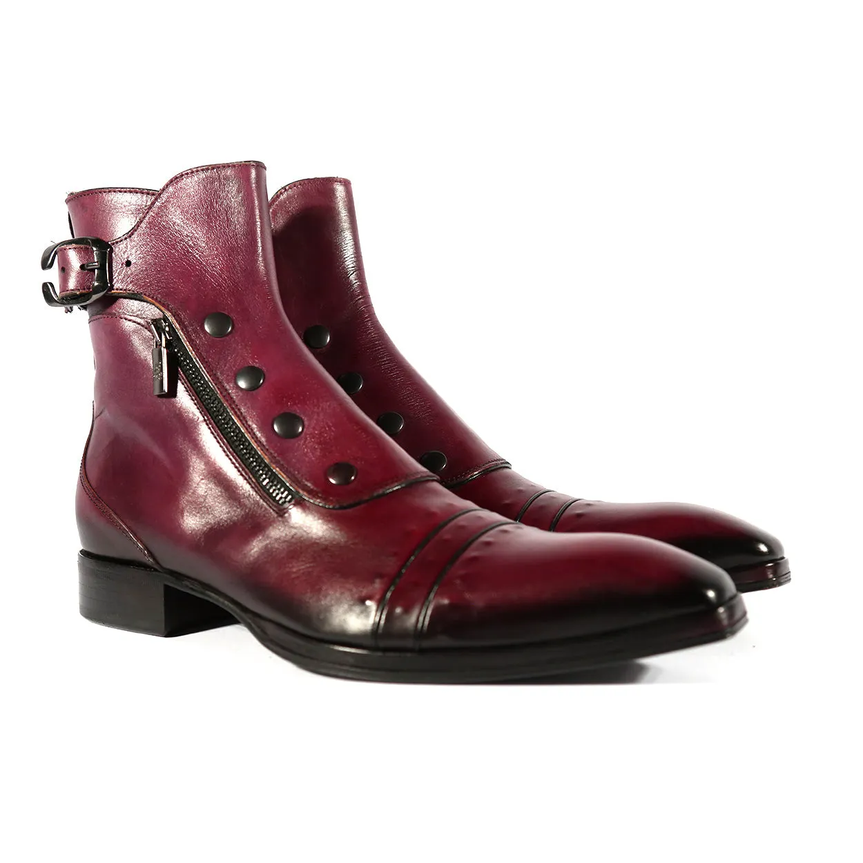 Jo Ghost 3206 Men's Shoes Plum Calf-Skin Leather Buckle Boots (JG5317)