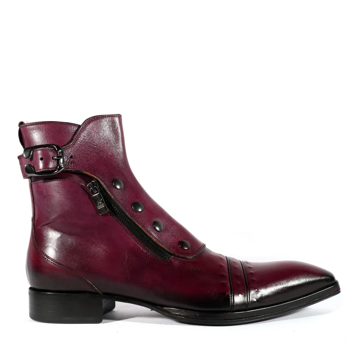 Jo Ghost 3206 Men's Shoes Plum Calf-Skin Leather Buckle Boots (JG5317)