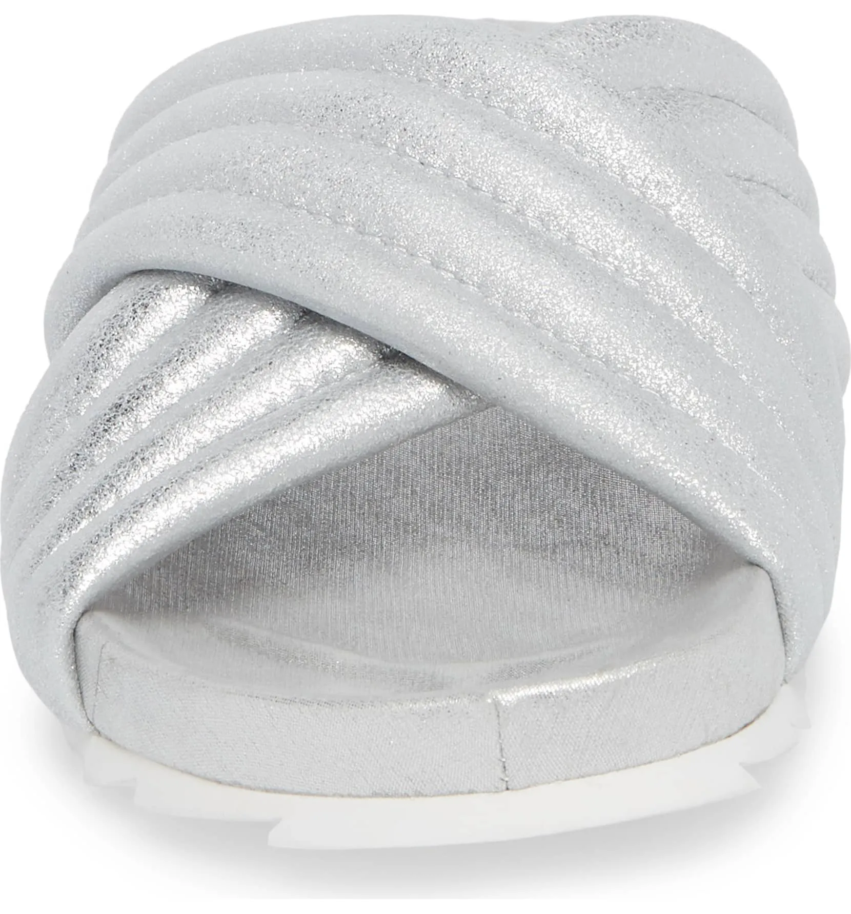 JSlides Easy Silver Wash Fashion Open Toe Flat Mule Slide Slip On Sandals