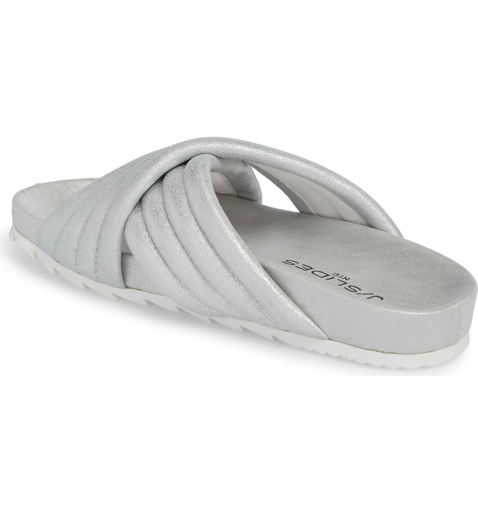 JSlides Easy Silver Wash Fashion Open Toe Flat Mule Slide Slip On Sandals