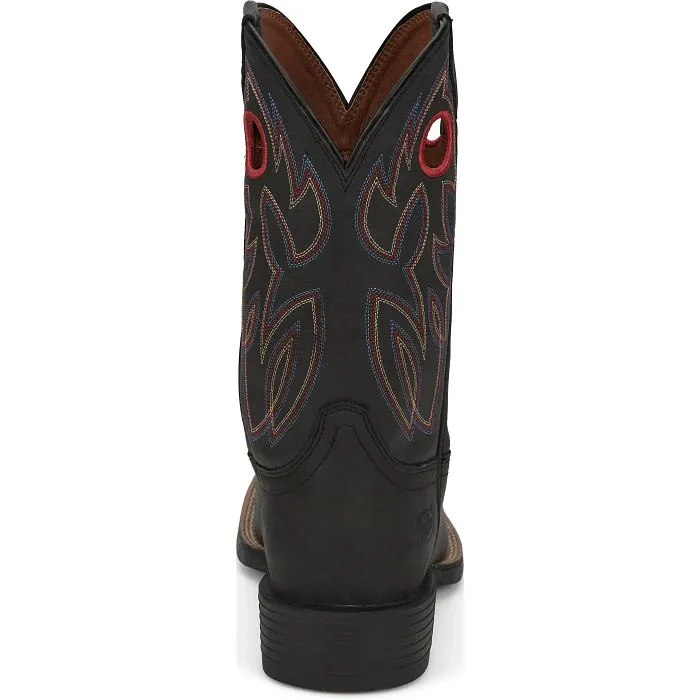 JUSTIN MENS BOWLINE BLACK SQUARE TOE WESTERN BOOTS STYLE SE7525