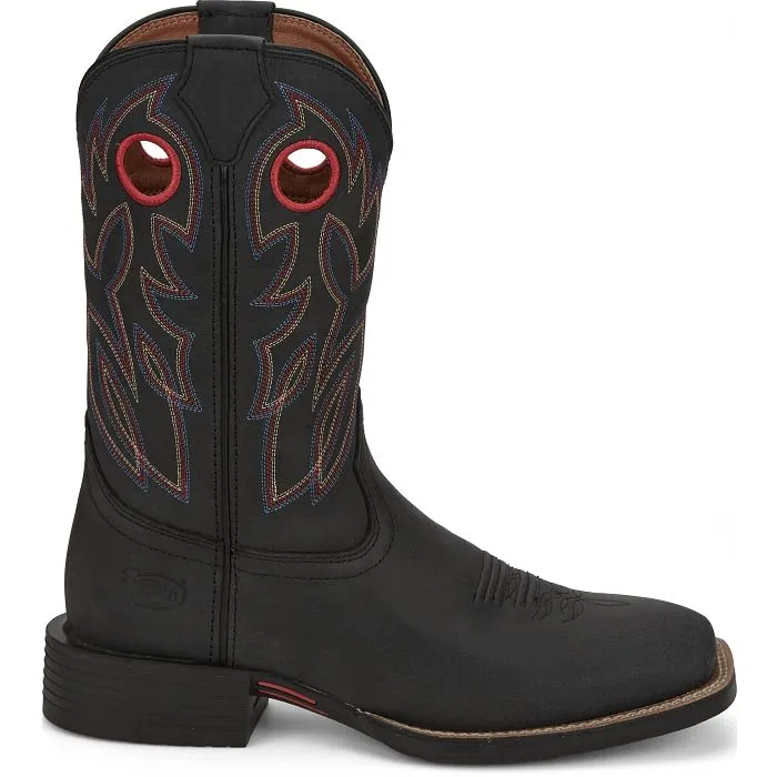 JUSTIN MENS BOWLINE BLACK SQUARE TOE WESTERN BOOTS STYLE SE7525