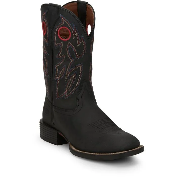 JUSTIN MENS BOWLINE BLACK SQUARE TOE WESTERN BOOTS STYLE SE7525