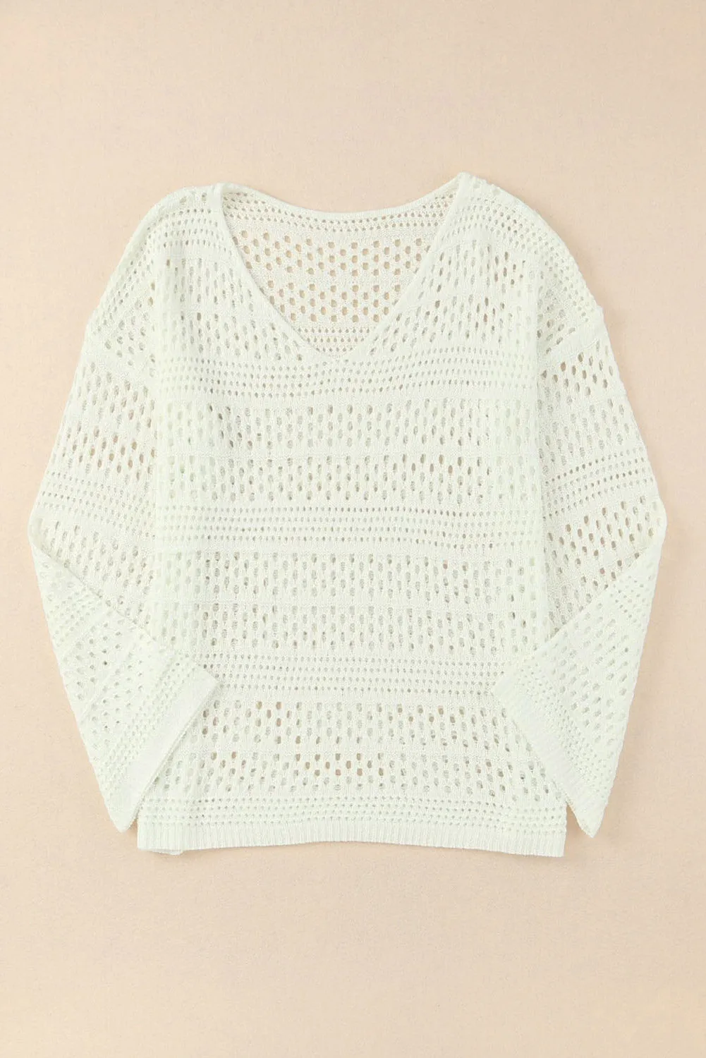 Long Sleeve Loose Knit Crochet Beach Cover-up