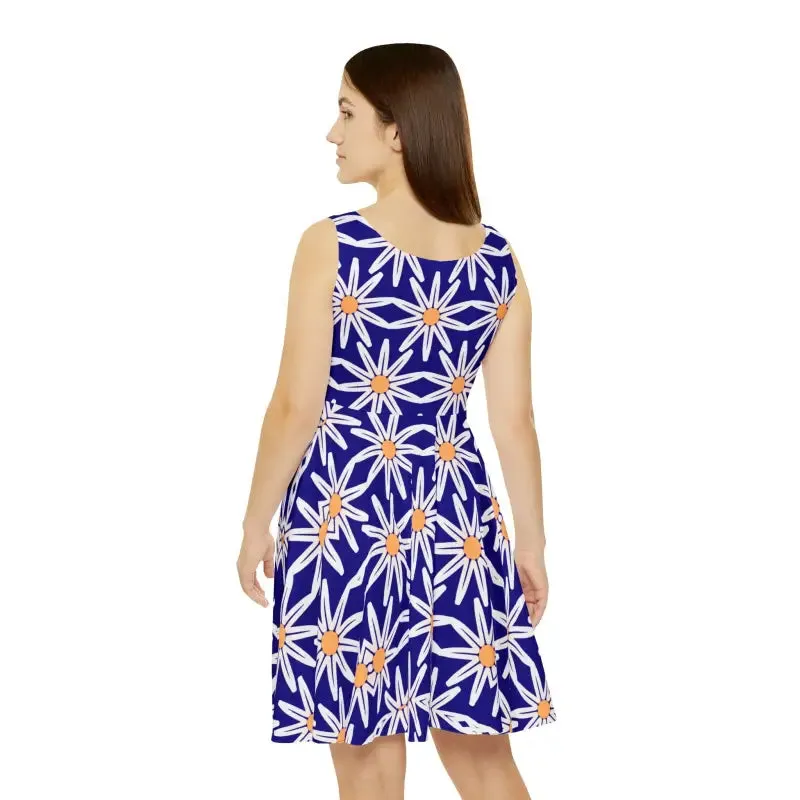 Mesmerizing Skater Dress with White Flower Pattern