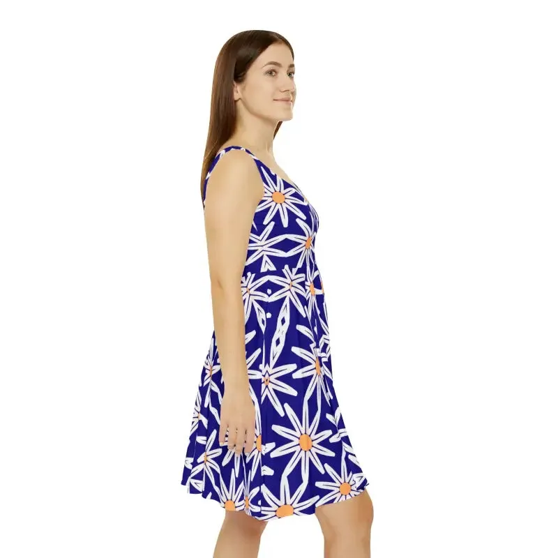 Mesmerizing Skater Dress with White Flower Pattern