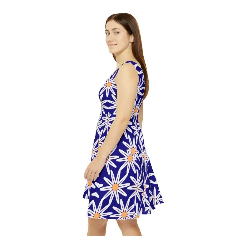 Mesmerizing Skater Dress with White Flower Pattern