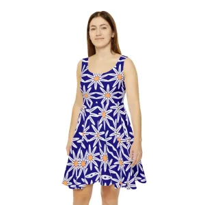 Mesmerizing Skater Dress with White Flower Pattern