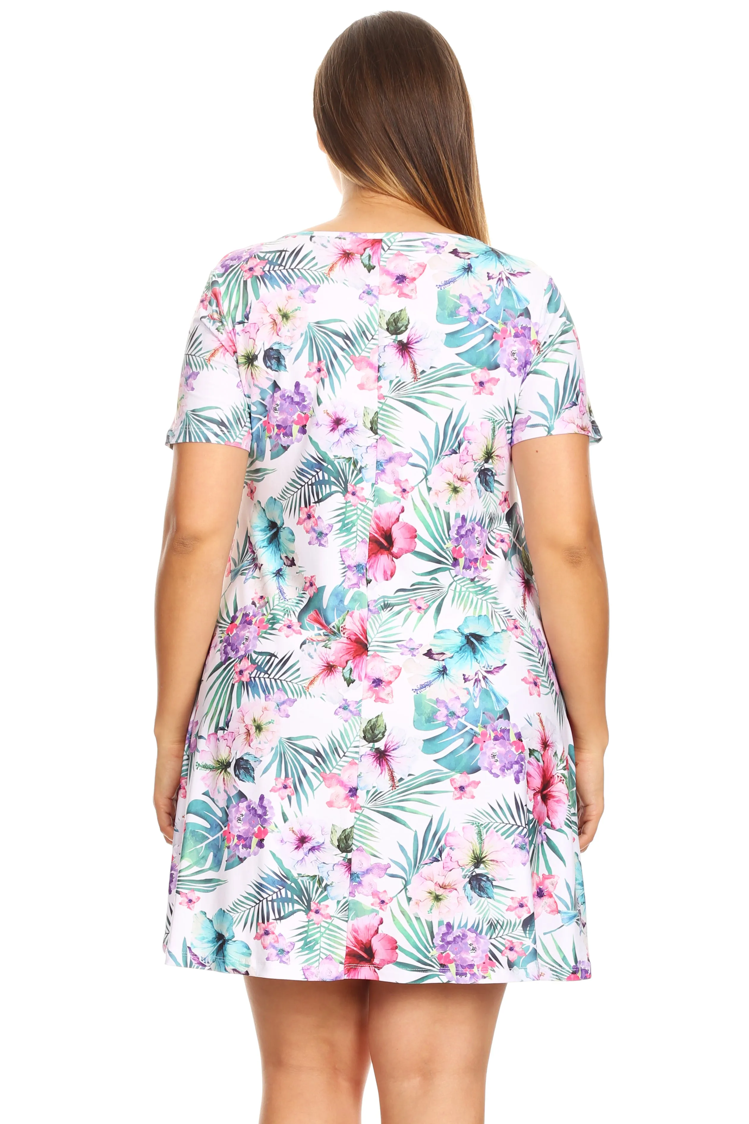 Plus Size Tropical Floral Short Sleeve Skater Dress