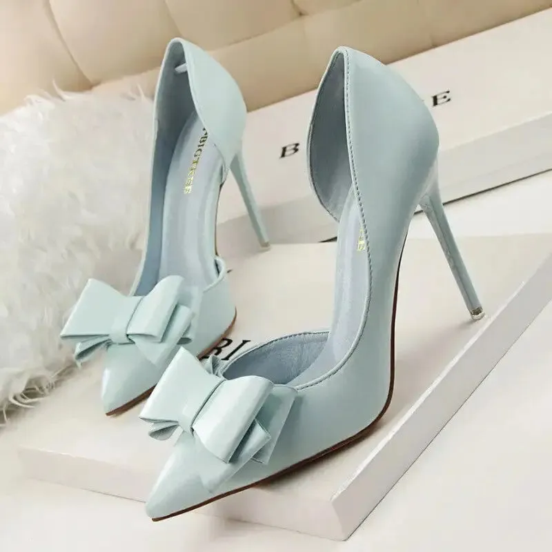 PU Bow Pointed Toe High Heels
