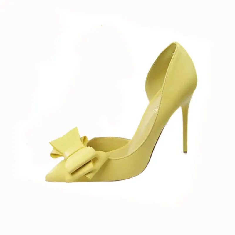 PU Bow Pointed Toe High Heels