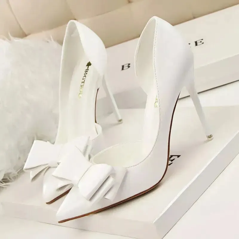 PU Bow Pointed Toe High Heels
