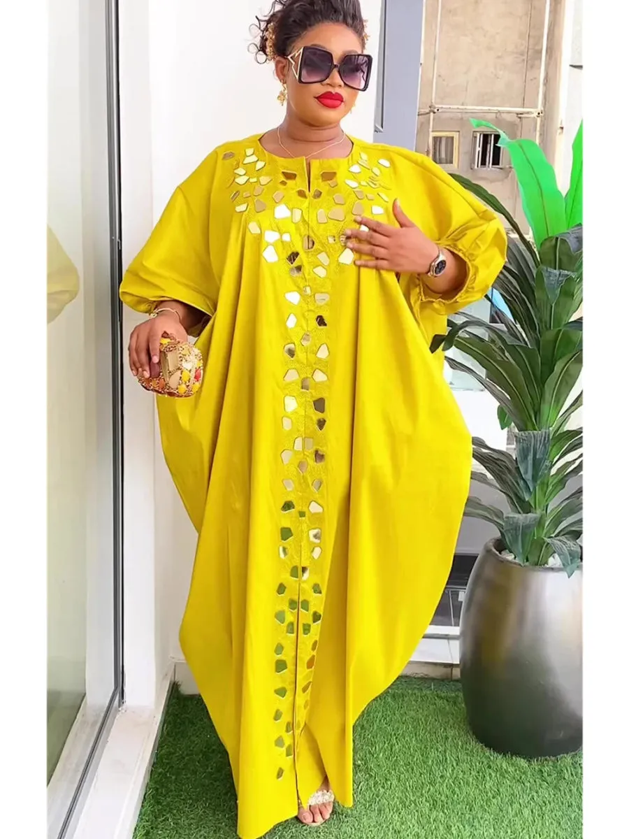 Satin Boubou Robe for Women – African Caftan Abaya, Evening Party Dress