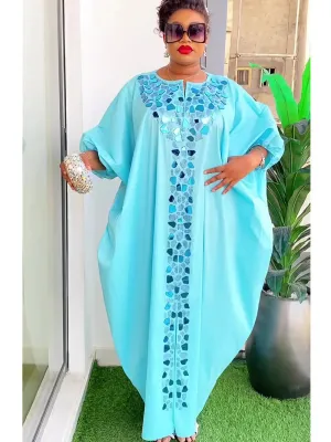 Satin Boubou Robe for Women – African Caftan Abaya, Evening Party Dress