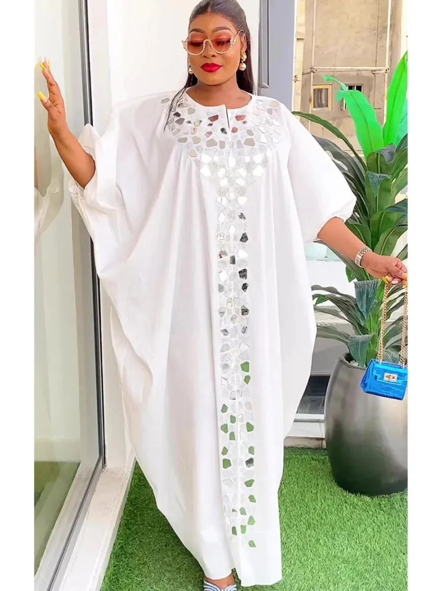 Satin Boubou Robe for Women – African Caftan Abaya, Evening Party Dress