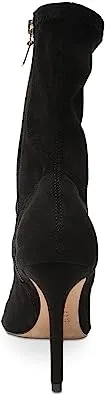 Schutz Luh Black Stretch Suede Gold Pointed Toe Stiletto Heel Fitted Ankle Boots